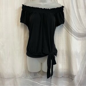 Y2K Heart Soul Black Off-Shoulder Blouse Side Tie Size Large 2010s Puff Gather